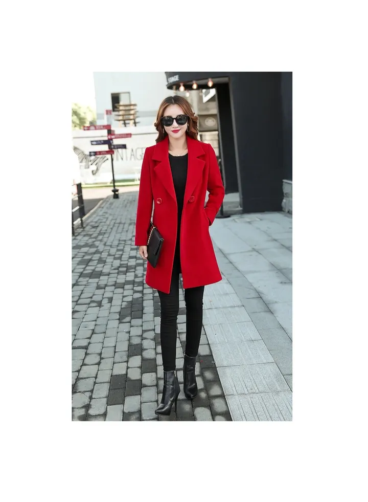 Squality Breasted Long Coat Women Red