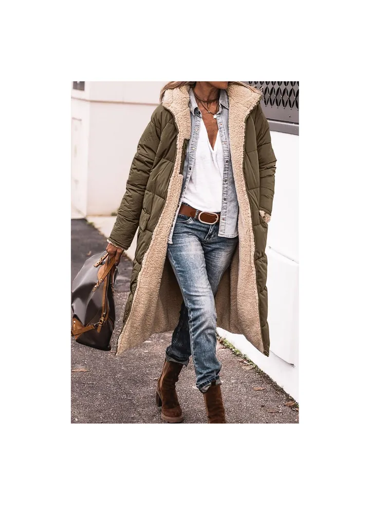 Squality Winter Long Coat Women Army Green