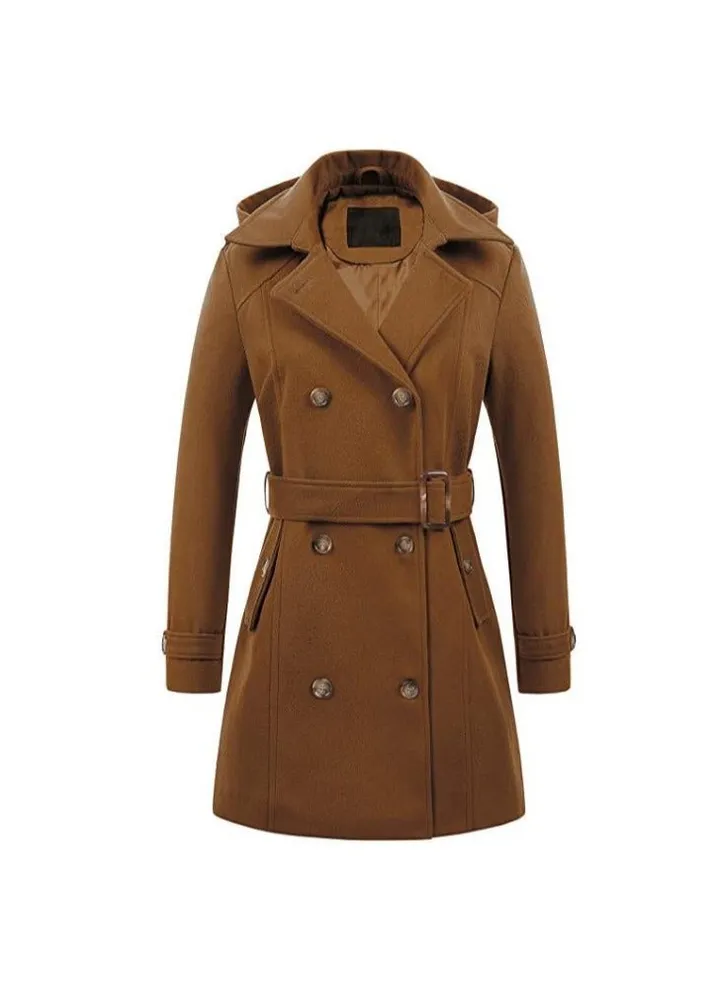 Squality Double Breasted Long Coat women Brown