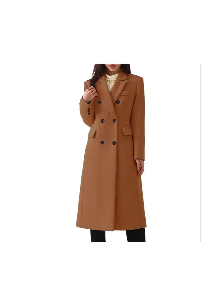 Squality Double Breasted Long Coat women Brown
