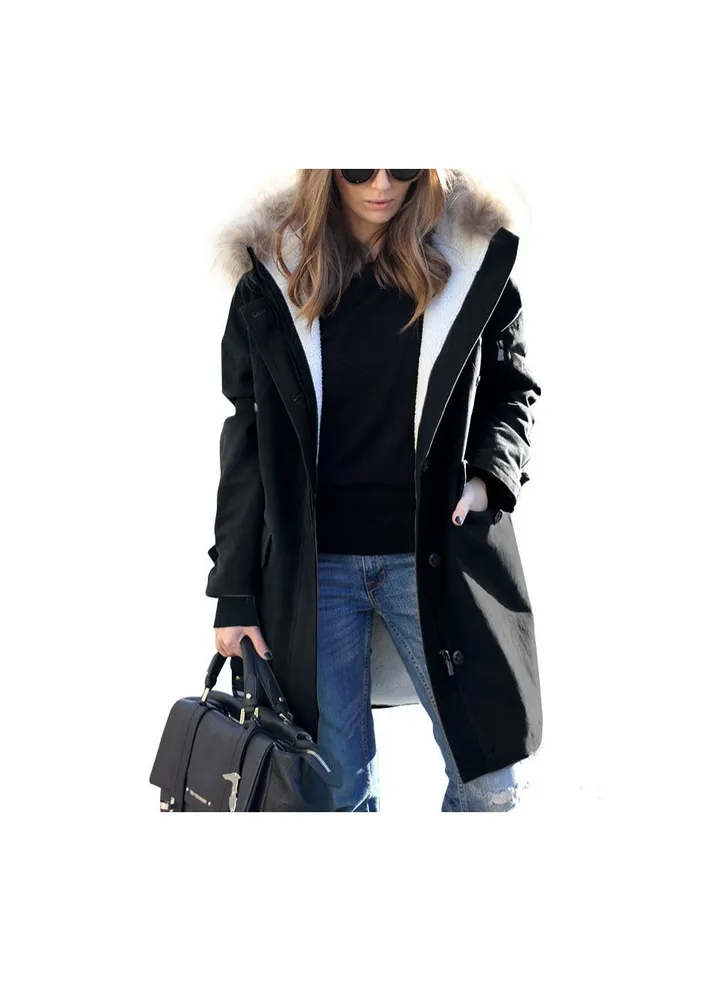 Squality Winter Long Coat Women Black