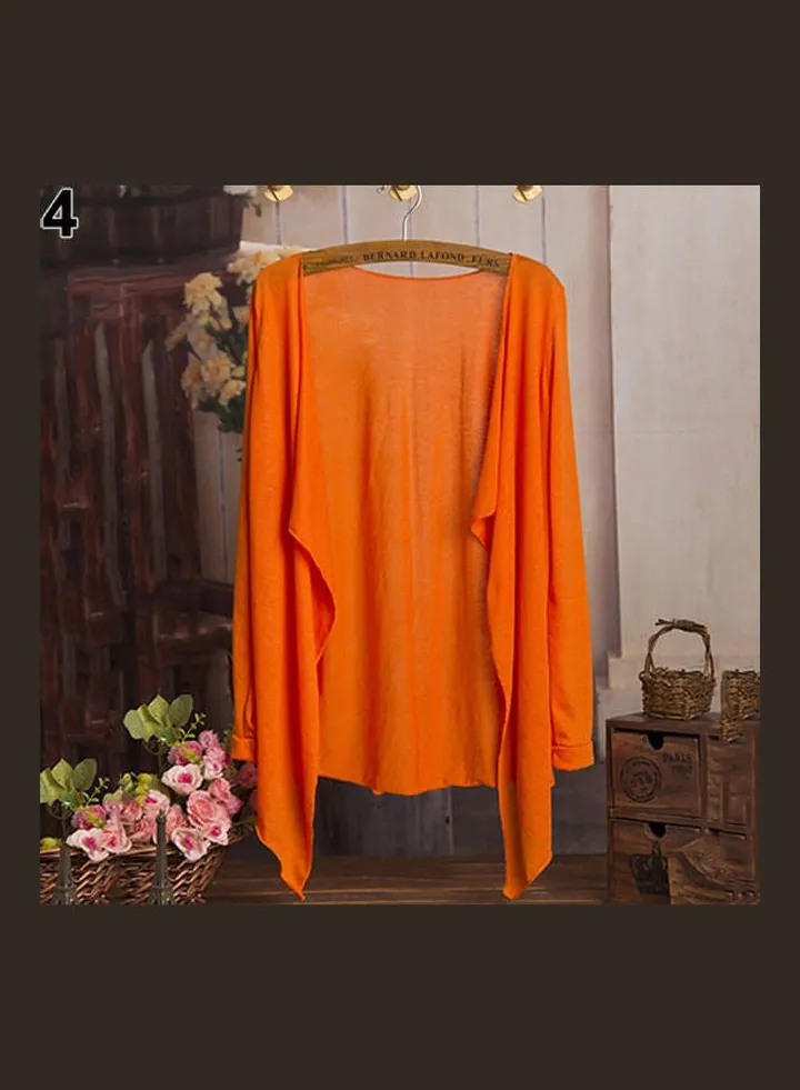 Summer Beach Sunscreen Casual Long Sleeves Cardigan Shawl Coat Orange
