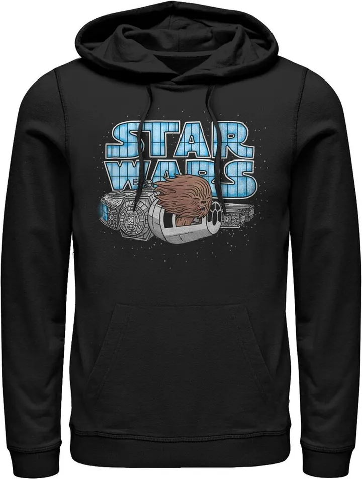 Men's Star Wars Cute Chewie Hair Party Cartoon Pull Over Hoodie - Black - 3X Large