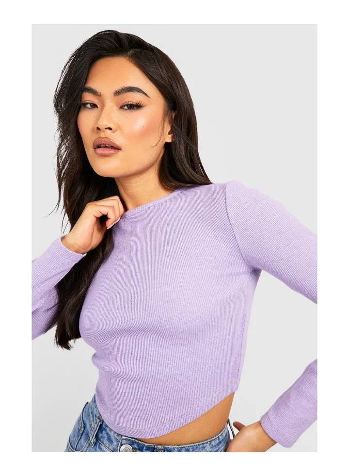 Long Sleeve Corset Hem Rib Crop