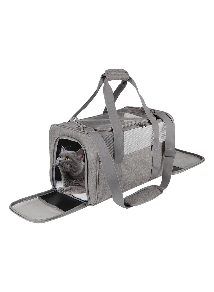 Pet Carrying Case, Protable Good Breathable Soft Edge Foldable Top Loading Cat Bag Carrier, Pet Carrier for Small and Medium Cats, Gray