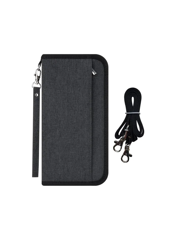 Passport Holder Travel Wallet, All-round RFID Blocking Family Travel Document Holder Organiser, Waterproof Holiday Passport Holder for ID Card, Credit Cards, Money, Coins (Black)