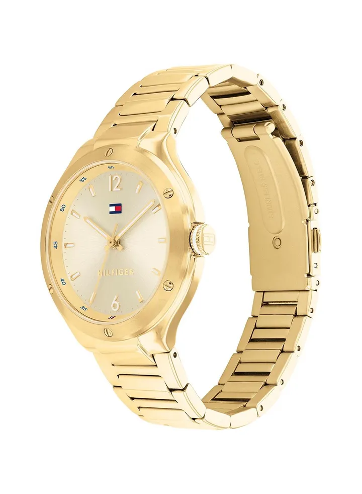 TOMMY HILFIGER NAOMI WOMEN's LIGHT CHAMPAGNE DIAL, IONIC THIN GOLD PLATED 2 STEEL WATCH - 1782477