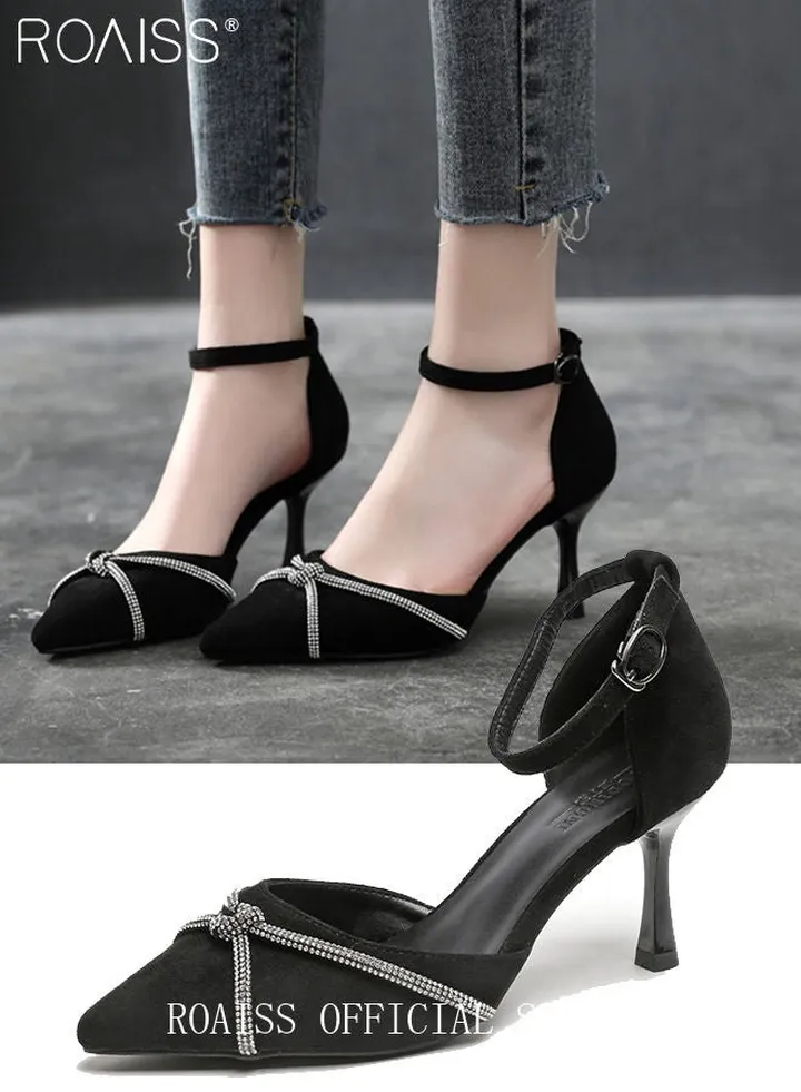New Rhinestone Stiletto Pumps Women's Crystal Diamond High Heels Party Slipper Butterfly Shoes for Lady Pointed Toe Prom Shoes Sandals