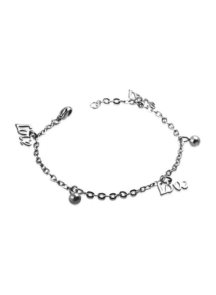 Stainless Steel Lobster Claw Love Monogram Ball Charm Anklet