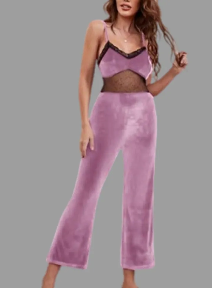 Women's velvet bodysuit, sleeveless, lace front and back