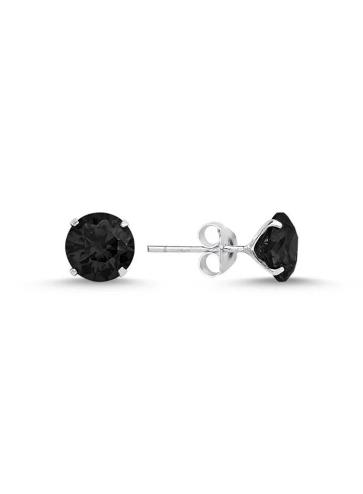 925 Sterling Silver Jewelry Rhodium Plated 7mm Round Solitaire Black CZ Stud Earrings 100% Precious Metal Gift for Women- Emnon28EA