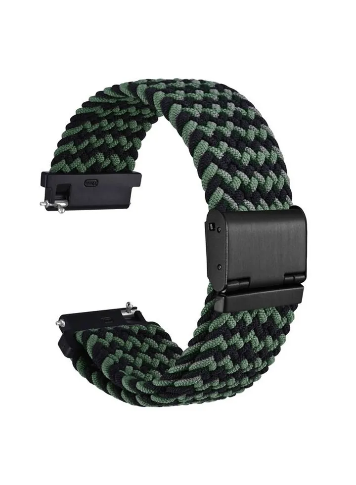 21mm Braided Nylon Watch Band for Men and Women, Quick Release, Black Stainless Steel Buckle (Green Black)