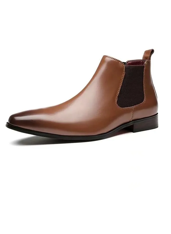 Men Men's Leather Short Boots Brown(Plush Style)