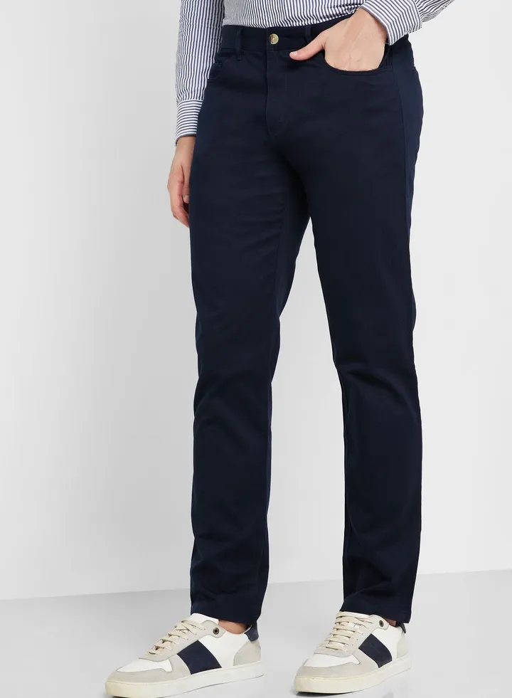 Men Black Easy Wash Sustainable Chinos Trousers