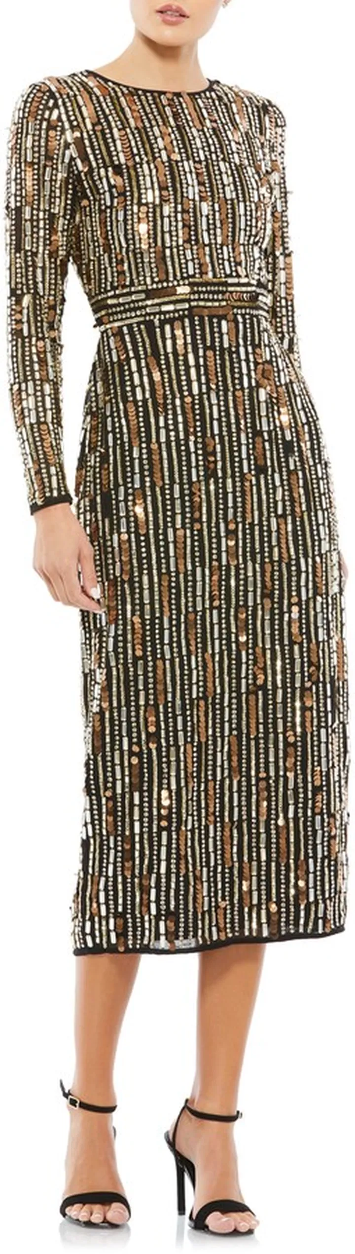 Long Sleeve Embellished Column Midi Dress