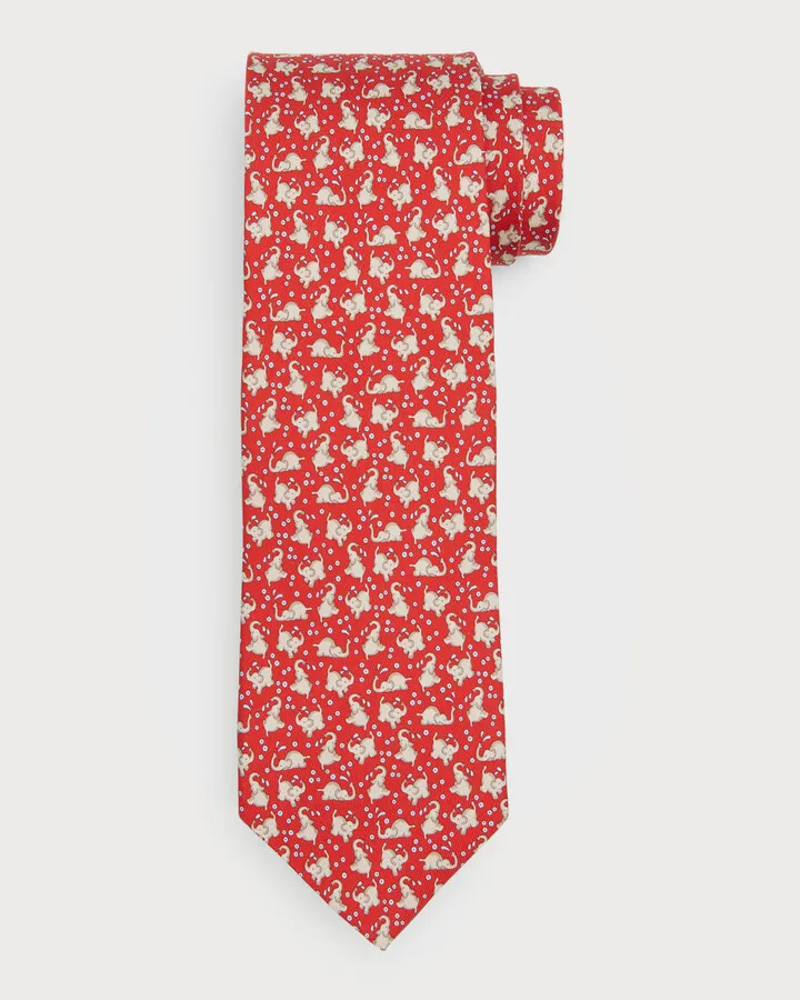 Men's Pumbo Elephant-Print Silk Tie