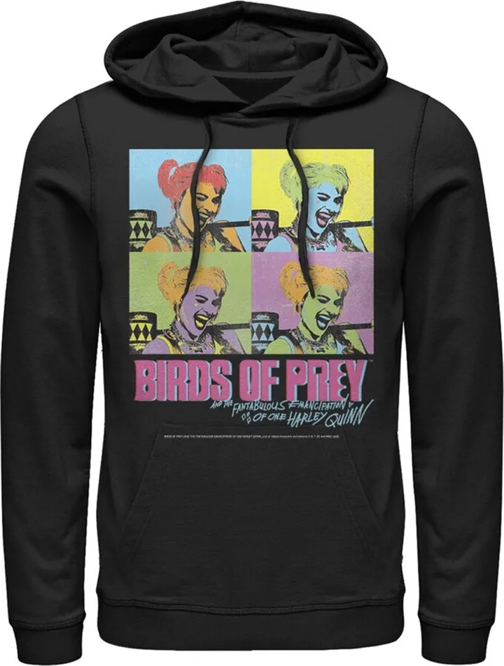 Men's Birds of Prey Harley Quinn Pop Art Pull Over Hoodie - Black - Large