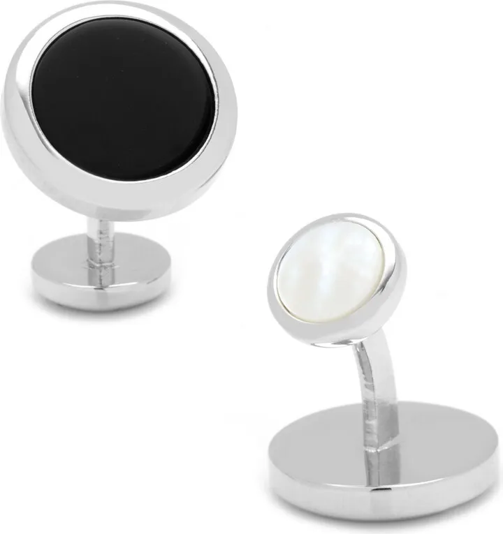 Double Sided Onyx Round Beveled Cufflinks