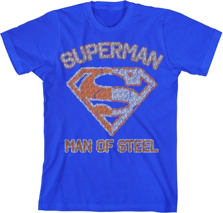 Superman Man of Steel Two Tone Logo Boy’s Royal Blue T-shirt-M