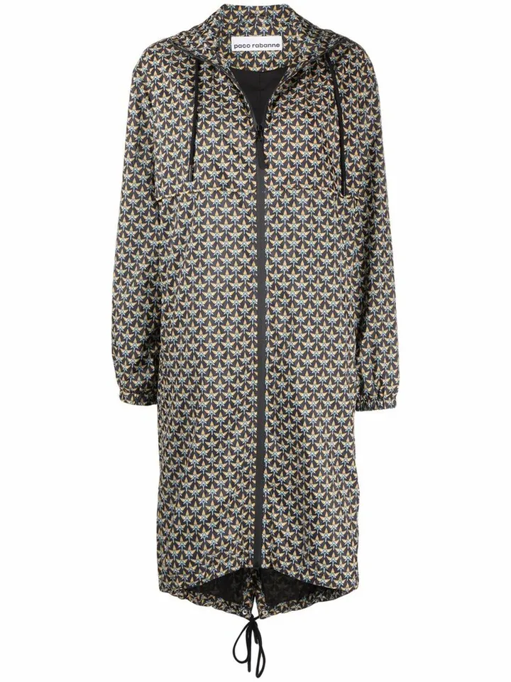 Geometric Naval-Pattern Raincoat