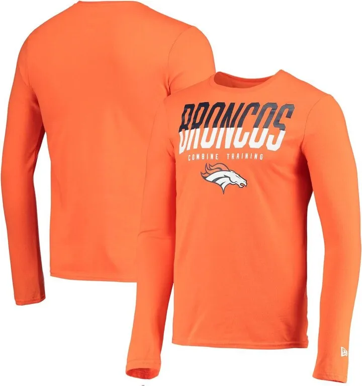 Men's New Era Orange Denver Broncos Combine Authentic Split Line Long Sleeve T-shirt