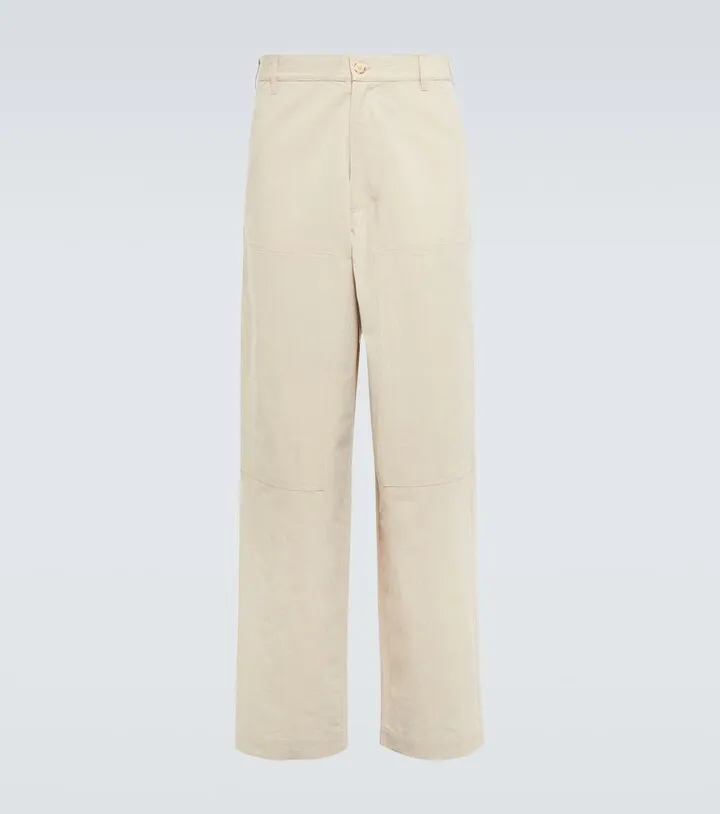 Cotton-blend canvas wide-leg pants