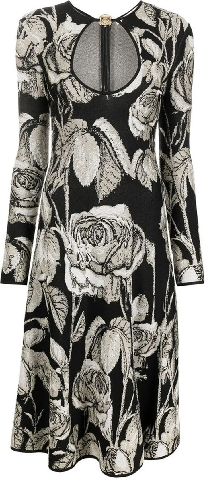 Rose-Pattern Cut-Out Midi Dress