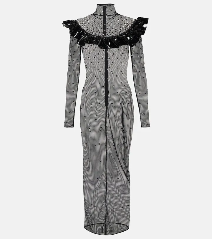 Embellished mesh midi dress
