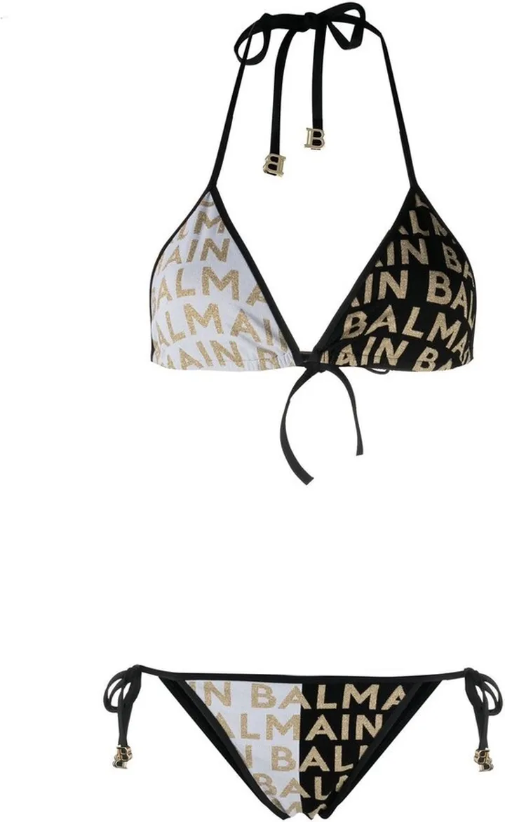 Metallic-Logo Halterneck Bikini
