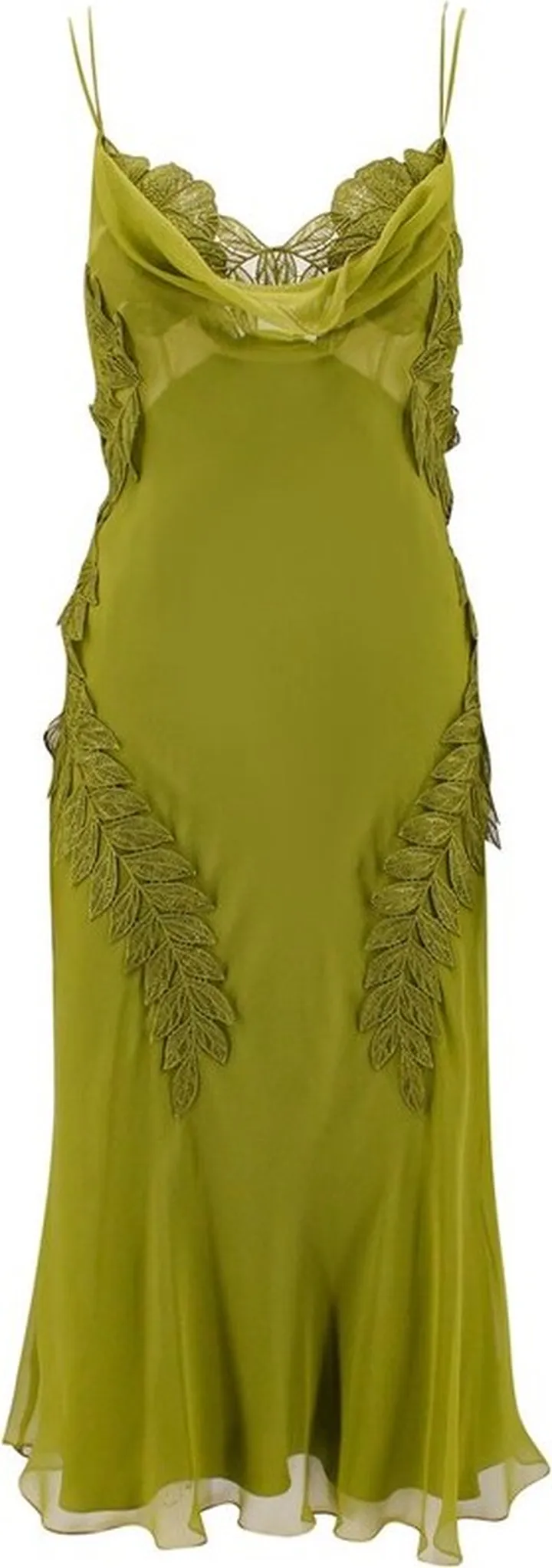 Alberta Ferretti Lace-Embroidered Spaghetti Straps Midi Dress