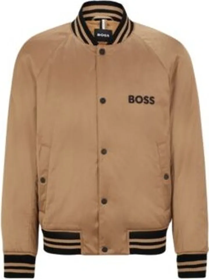 Satin bomber jacket with stripes and branding