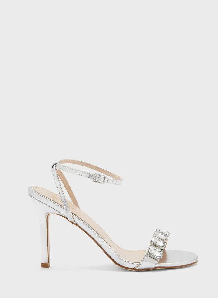 Jewelled Front Strap Heeled Sandal