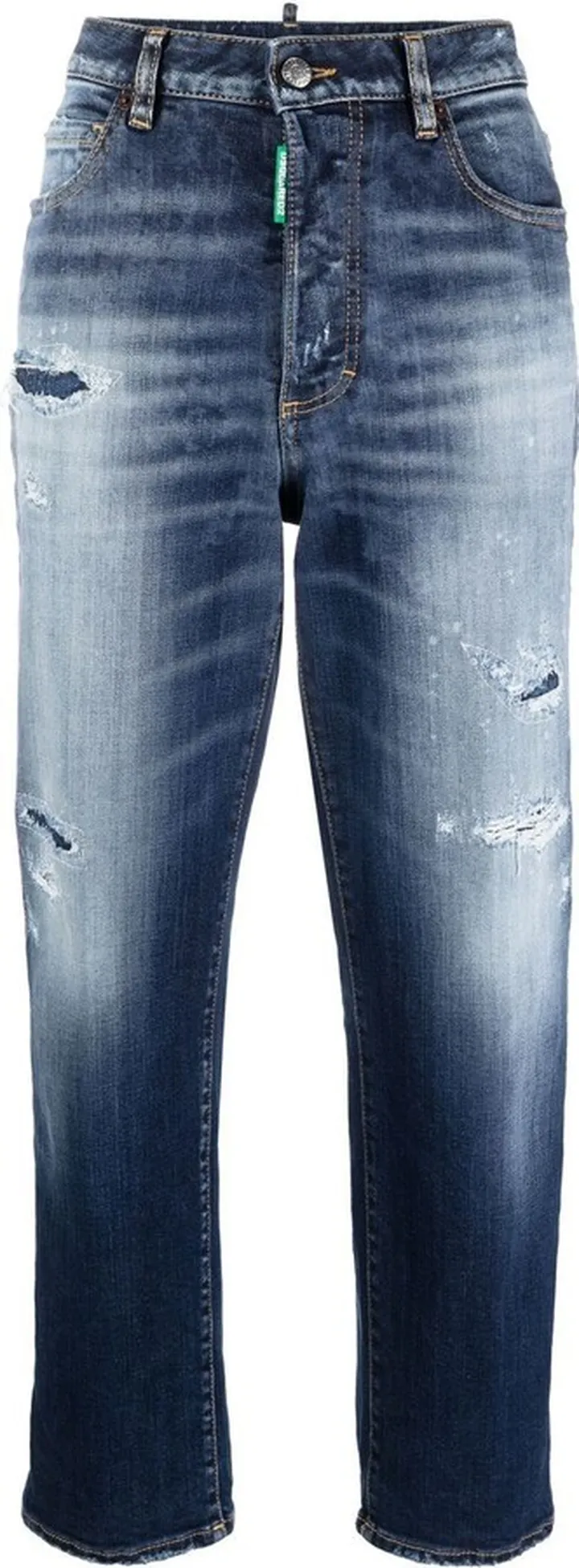 Distressed-Finish Denim Jeans