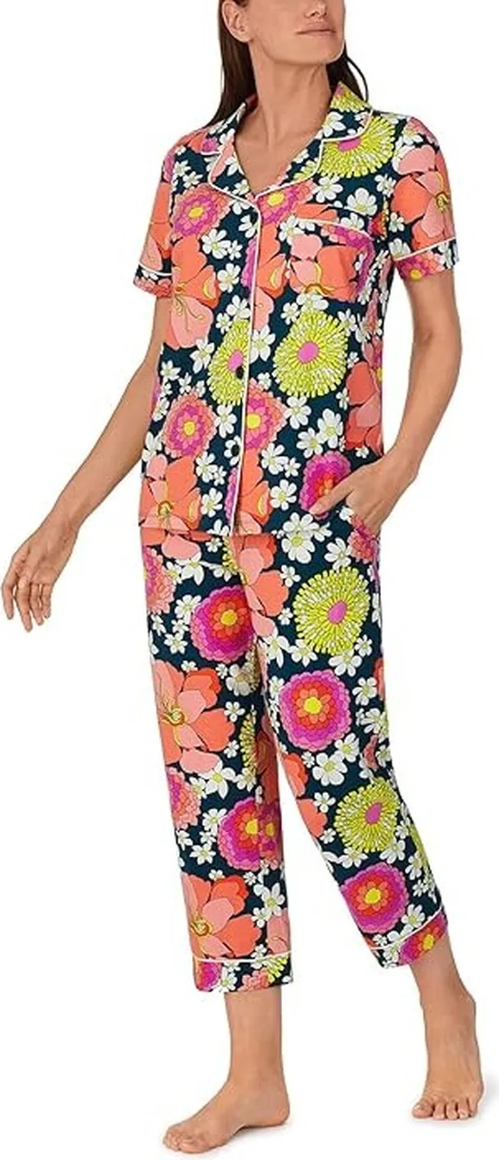 Bedhead PJs Trina Turk x Bedhead Short Sleeve Cropped PJ Set (Fun Floral) Women's Pajama Sets