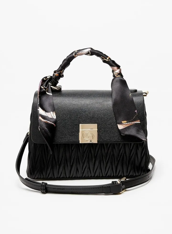 Women's Scarf Detail Crossbody Bag with Detachable Strap and Magnetic Closure
