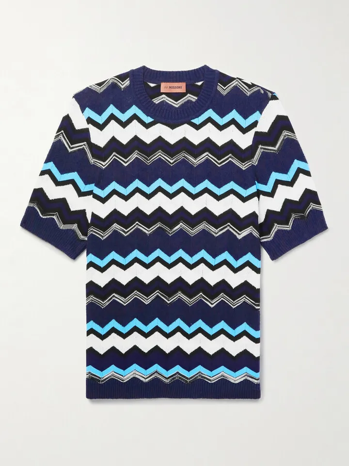 Striped Textured Cotton-Blend T-Shirt