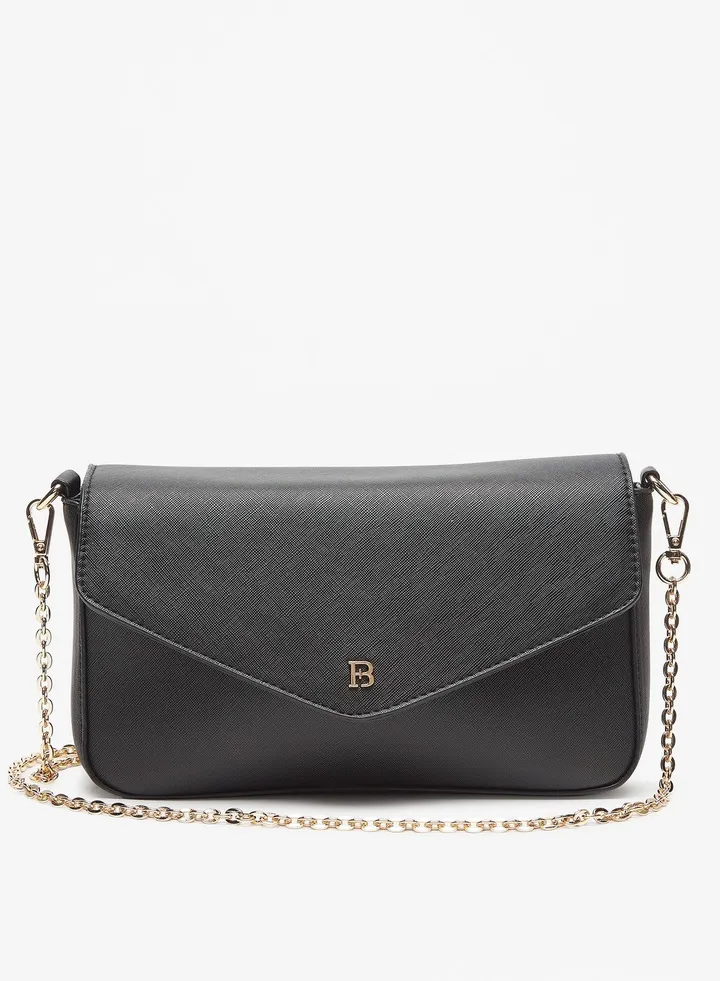 Solid Crossbody Bag with Detachable Strap and Flap Closure By Shoexpress