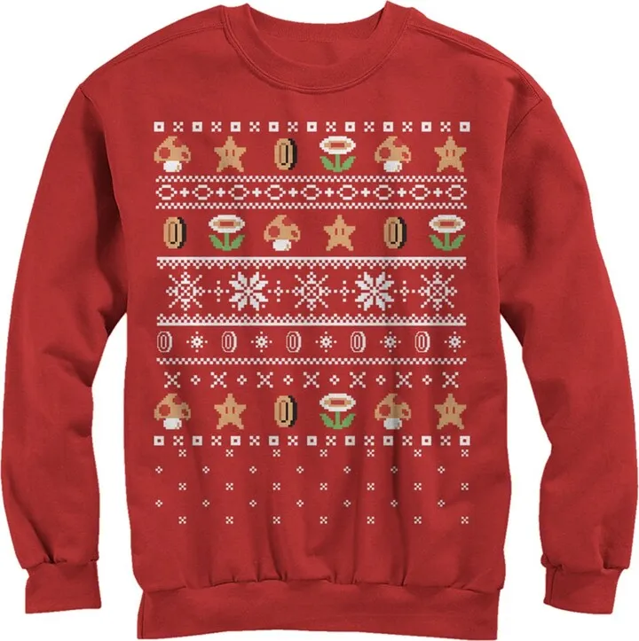 Men's Nintendo Ugly Christmas Mario Points Sweatshirt - Red - 2X Large
