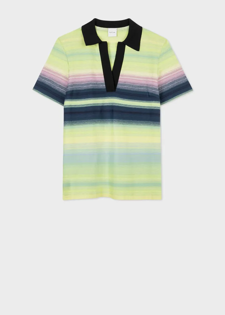 Women's Lime Cotton 'Untitled Stripe' Polo Top