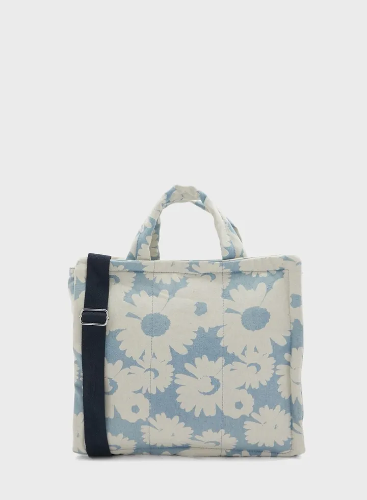 Floral Top Handle Tote Bag