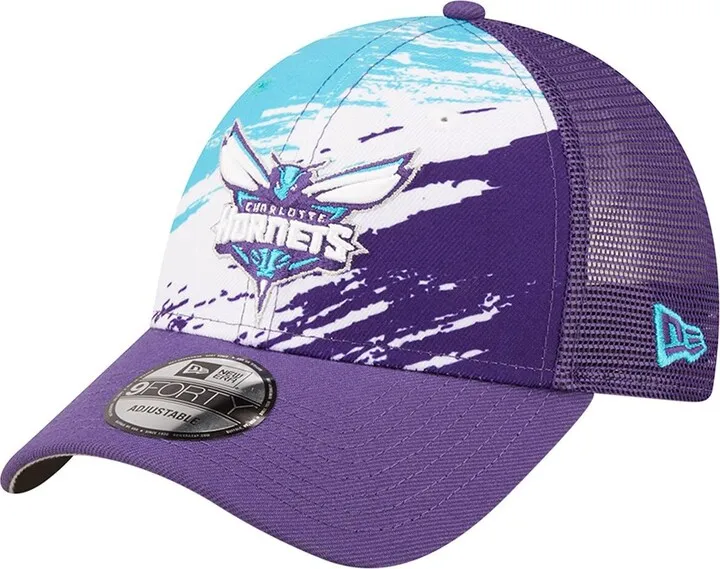 Men's New Era Purple Charlotte Hornets Marble 9FORTY Trucker Snapback Hat