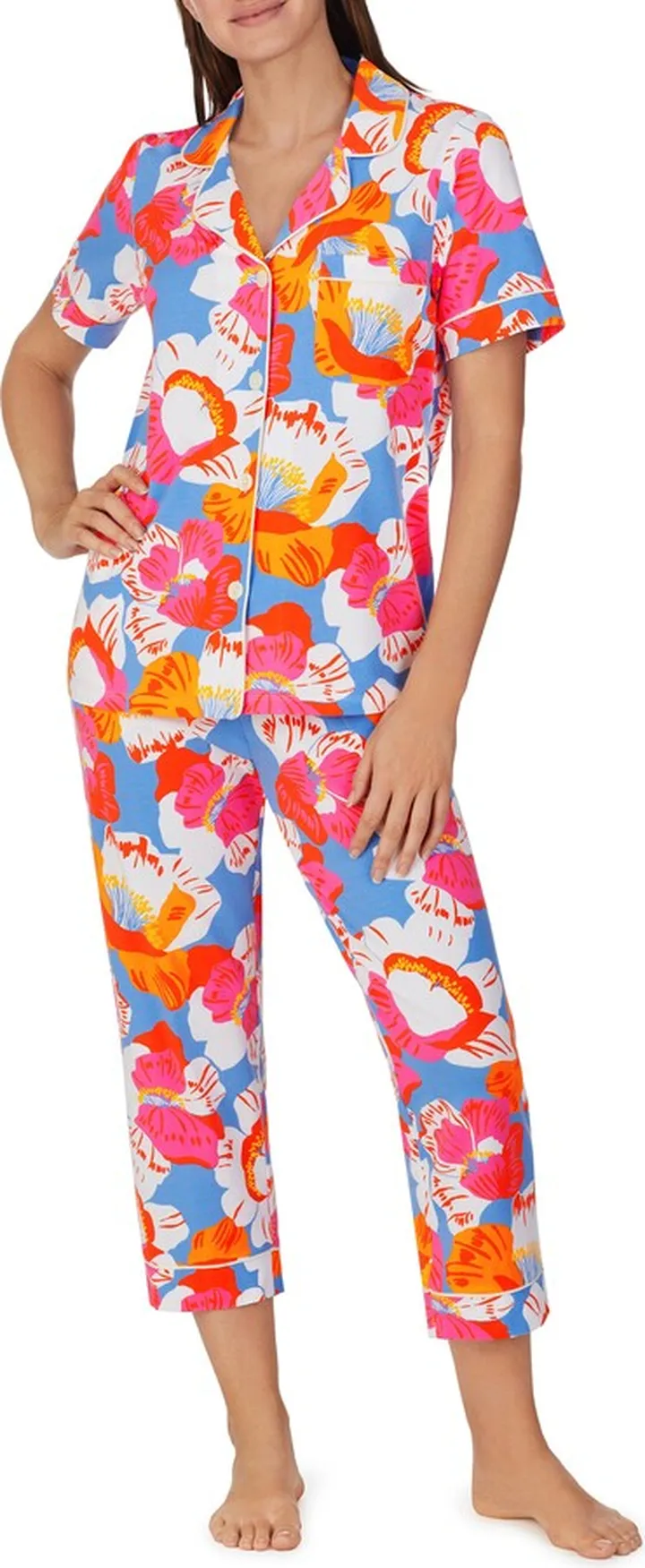 x Trina Turk Floral Organic Cotton Jersey Crop Pajamas