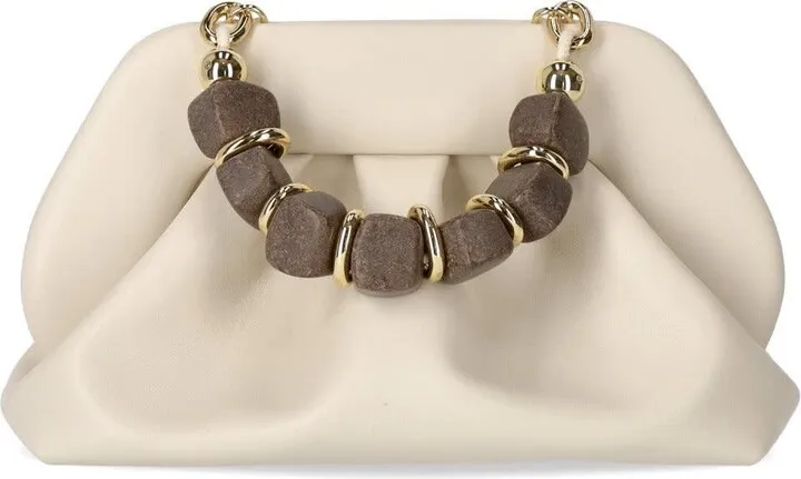 Themoirè Tia Wood Stones Ivory Clutch Bag