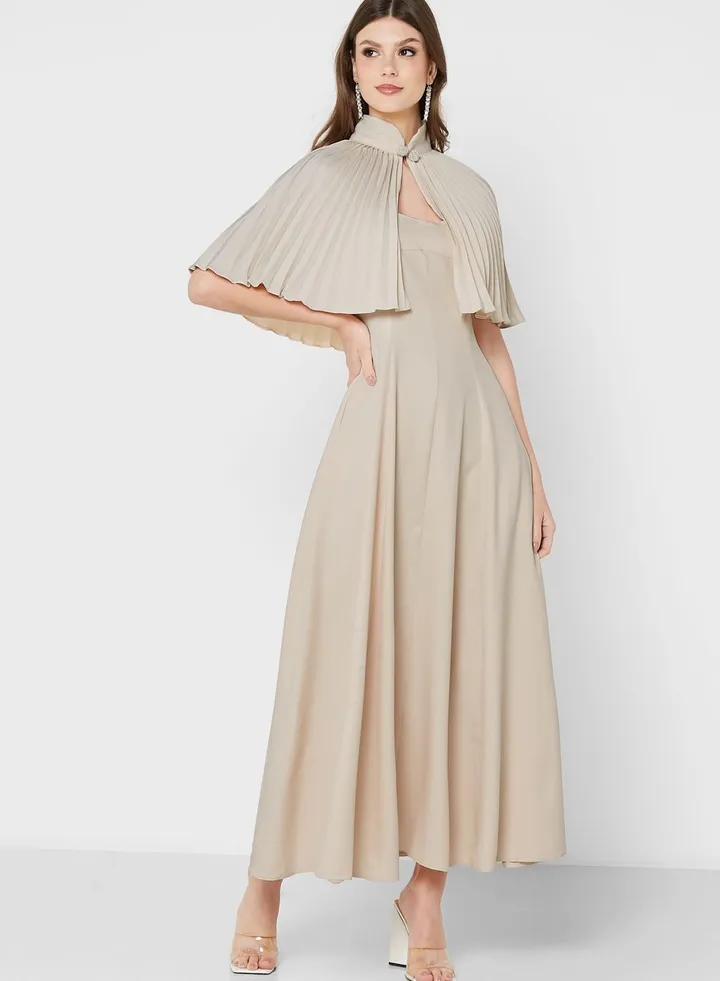Strap A-Line Dress With Detachable Cape