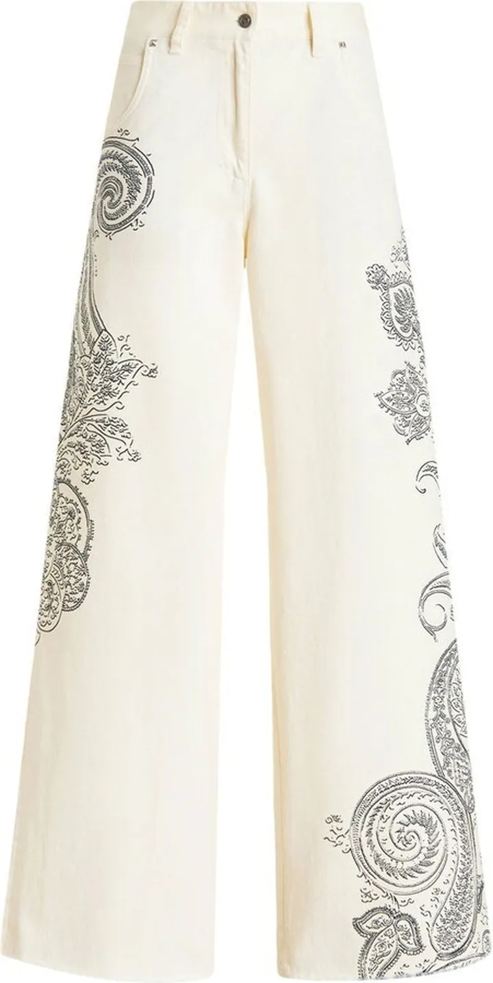 Paisley-Print Wide-Leg Jeans