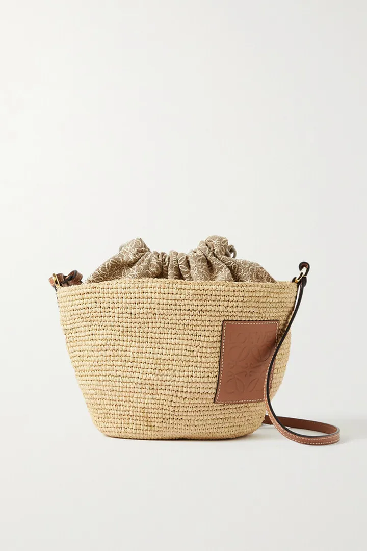 Loewe - + Paula's Ibiza Pochette Leather-trimmed Woven Raffia Shoulder Bag - Brown