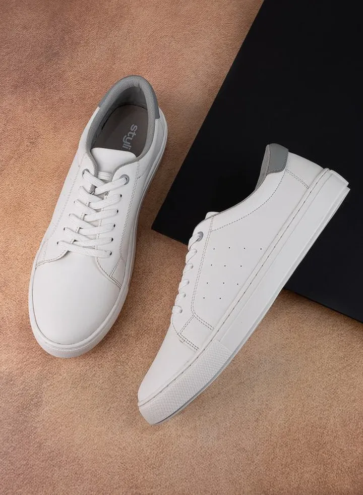 Stitch Detail Low Top Heel Pop Lace Up Sneakers