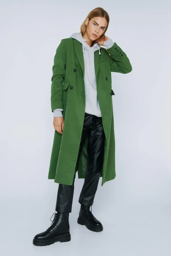 Nasty Gal Womens Faux Wool Double Breasted Longline Coat