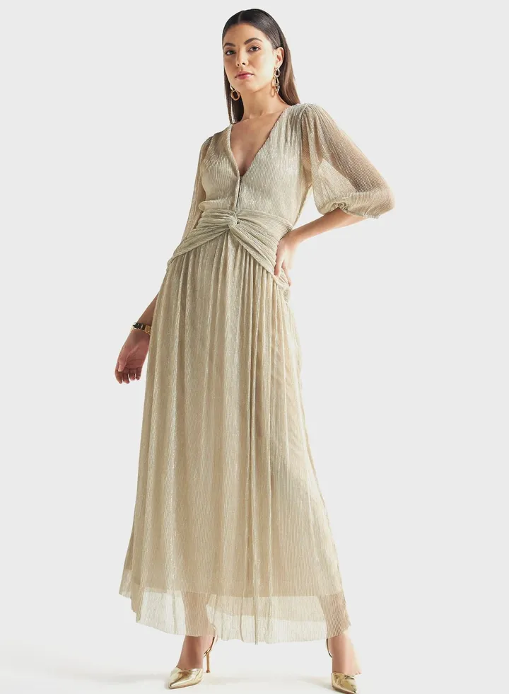Twist Front Mesh Tiered Dress