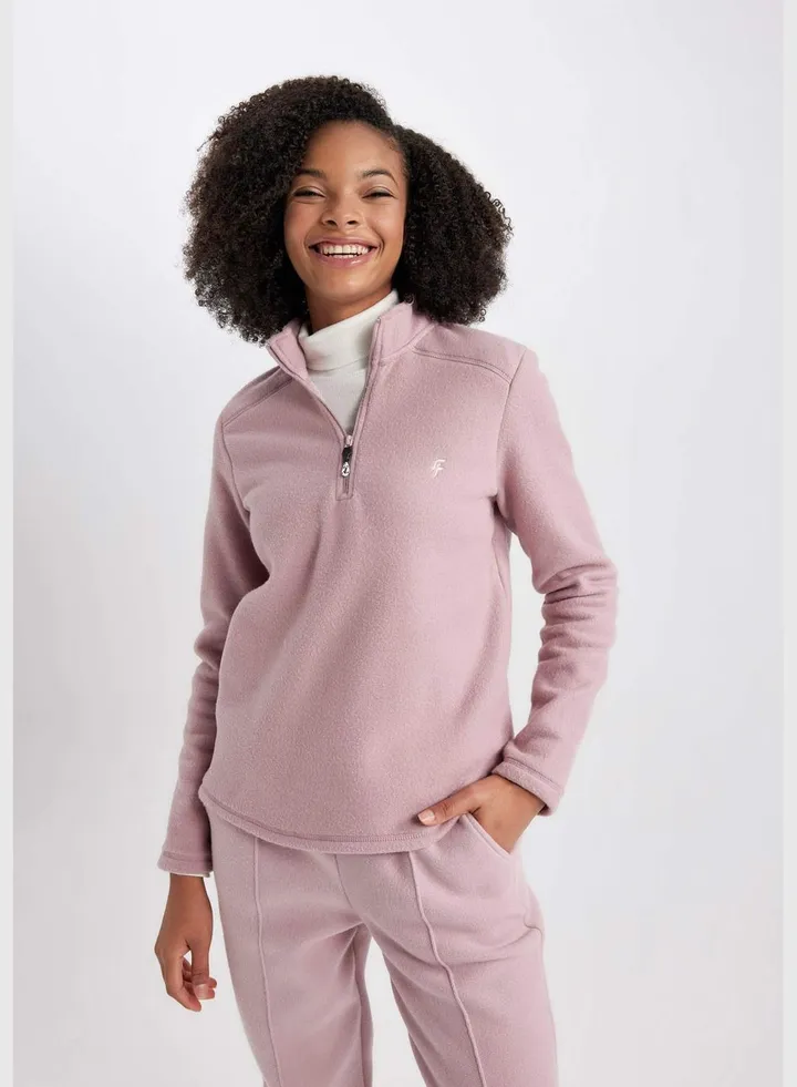 Woman Zipper Long Sleeve Knitted Sweatshirt